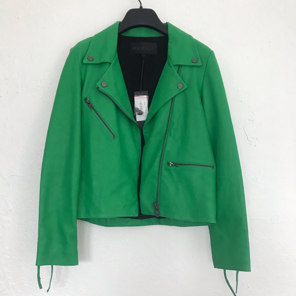 American Retro kelly green leather jacket